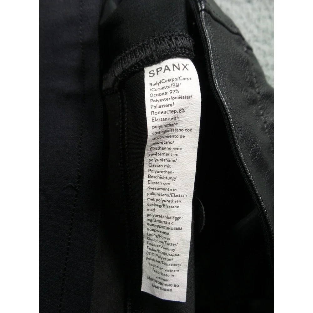 Spanx Pants Womens Size Large Black Faux‎ Leather Like Skinny Stretch High Rise